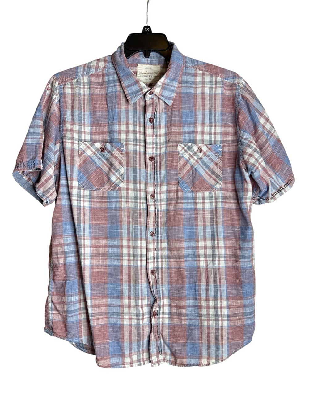 Button Up Shirt XL Plaid Weatherproof Vintage Small Hole Shoulder